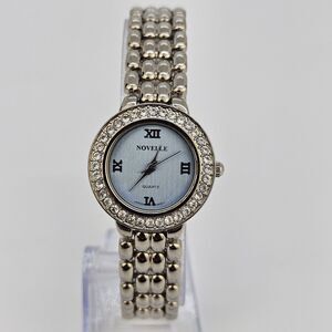 Novelle Women's Watch 26MM Blue Dial Crystal‎ Bezel Gray Bracelet 7" New Battery